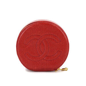 CHANEL Coco Mark Case Box Pouch Caviar Leather Red Jewelry